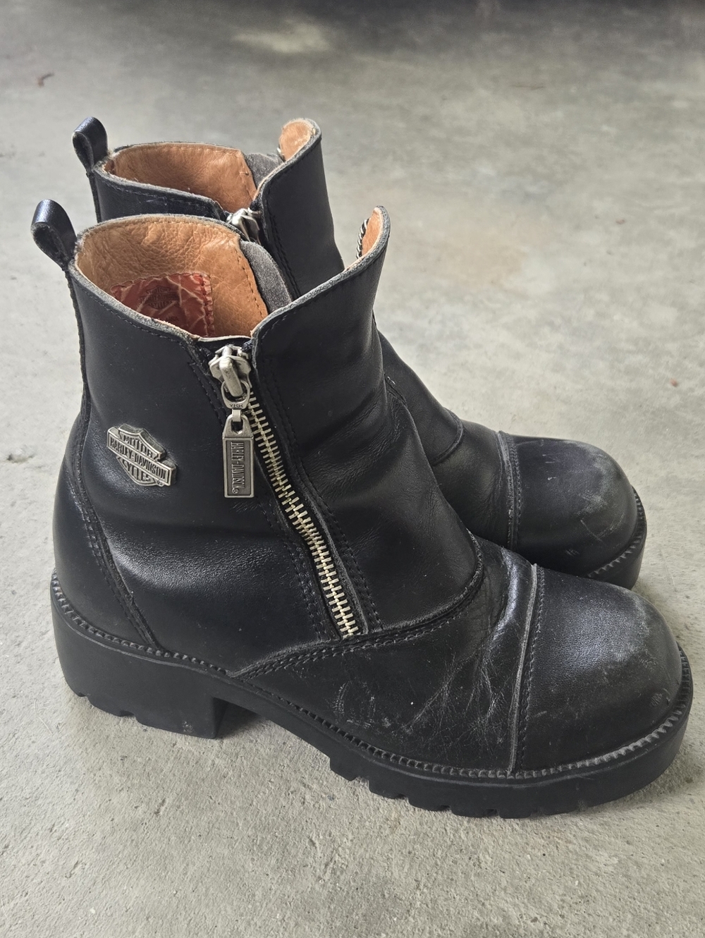 Harley-Davidson Black Leather Zip Ankle Boots